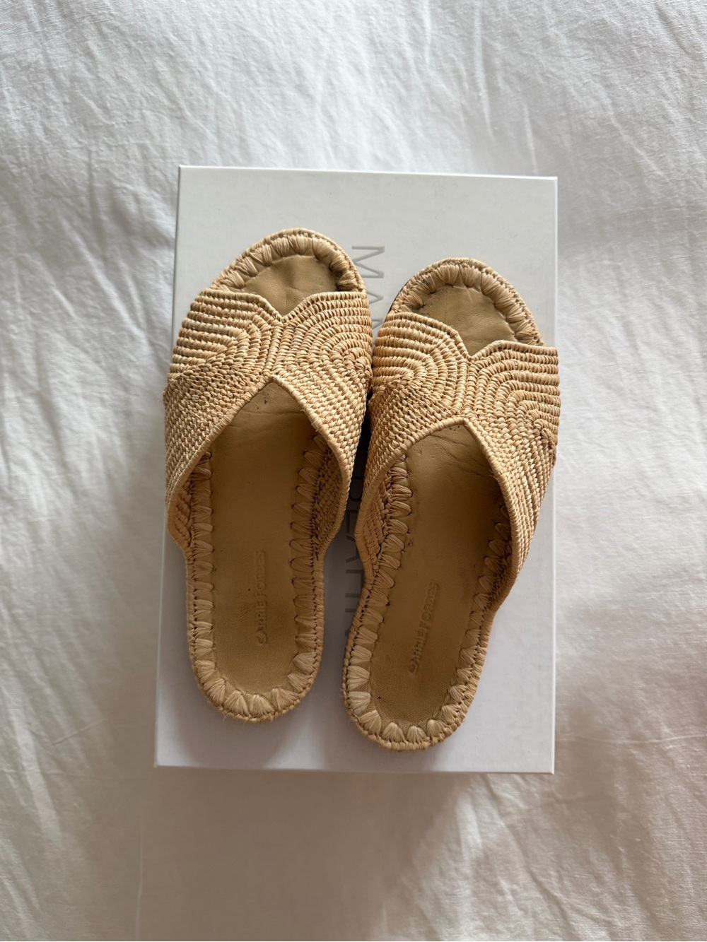 Carrie Forbes Slip-On Woven Raffia Slides in Natural - Women